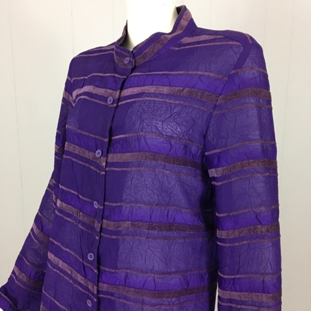 Analogy Royal Purple Shirt Top M Crinkle Velvet Sheer Woman’s Classy Dressy - Picture 6 of 9